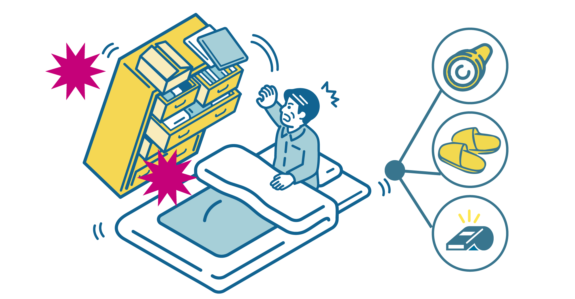 家具が転倒しないよう、家具を固定しましょう。