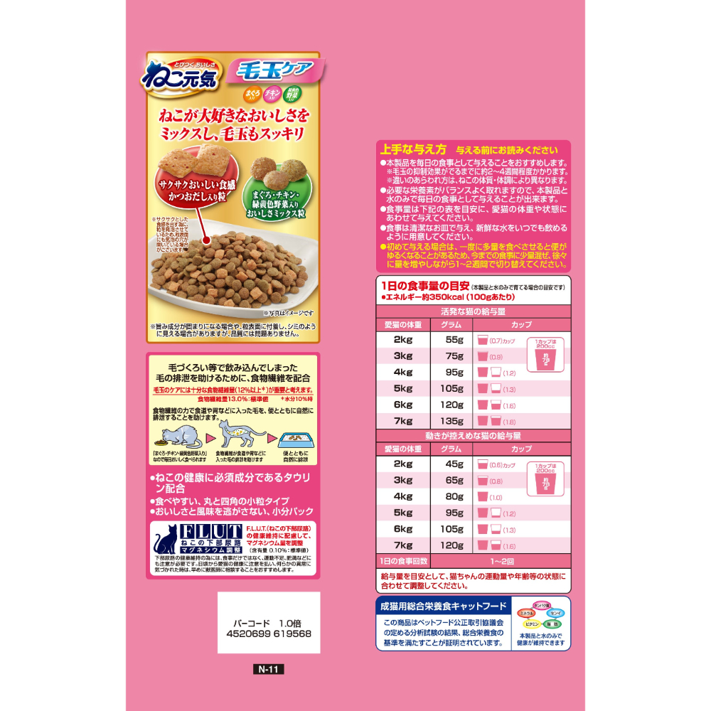 ねこ元気 毛玉ケアまぐろ・チキン・緑黄色野菜入り1.8kg