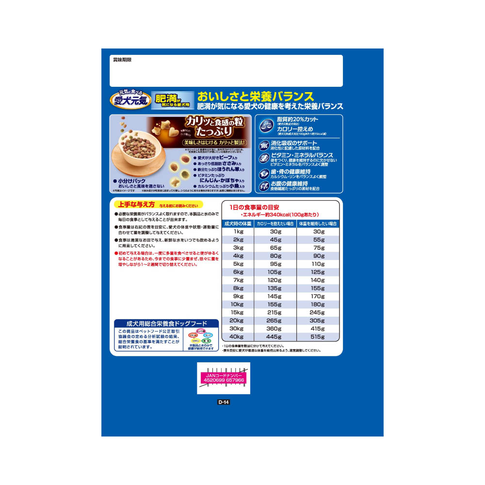 愛犬元気 肥満が気になる愛犬用ビーフ・ささみ・緑黄色野菜・小魚入り2.3kg