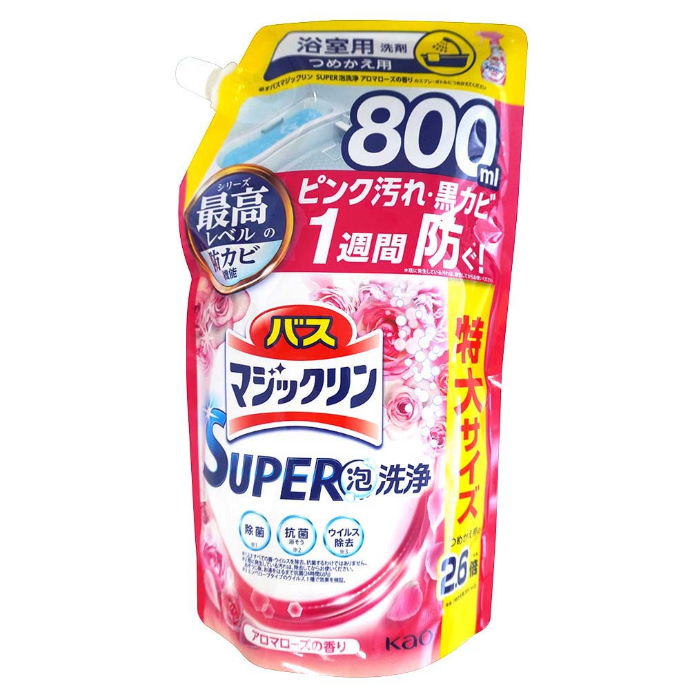 花王　バスマジックリン　SUPER泡洗浄　アロマローズの香り　つめかえ用特大サイズ　800ml