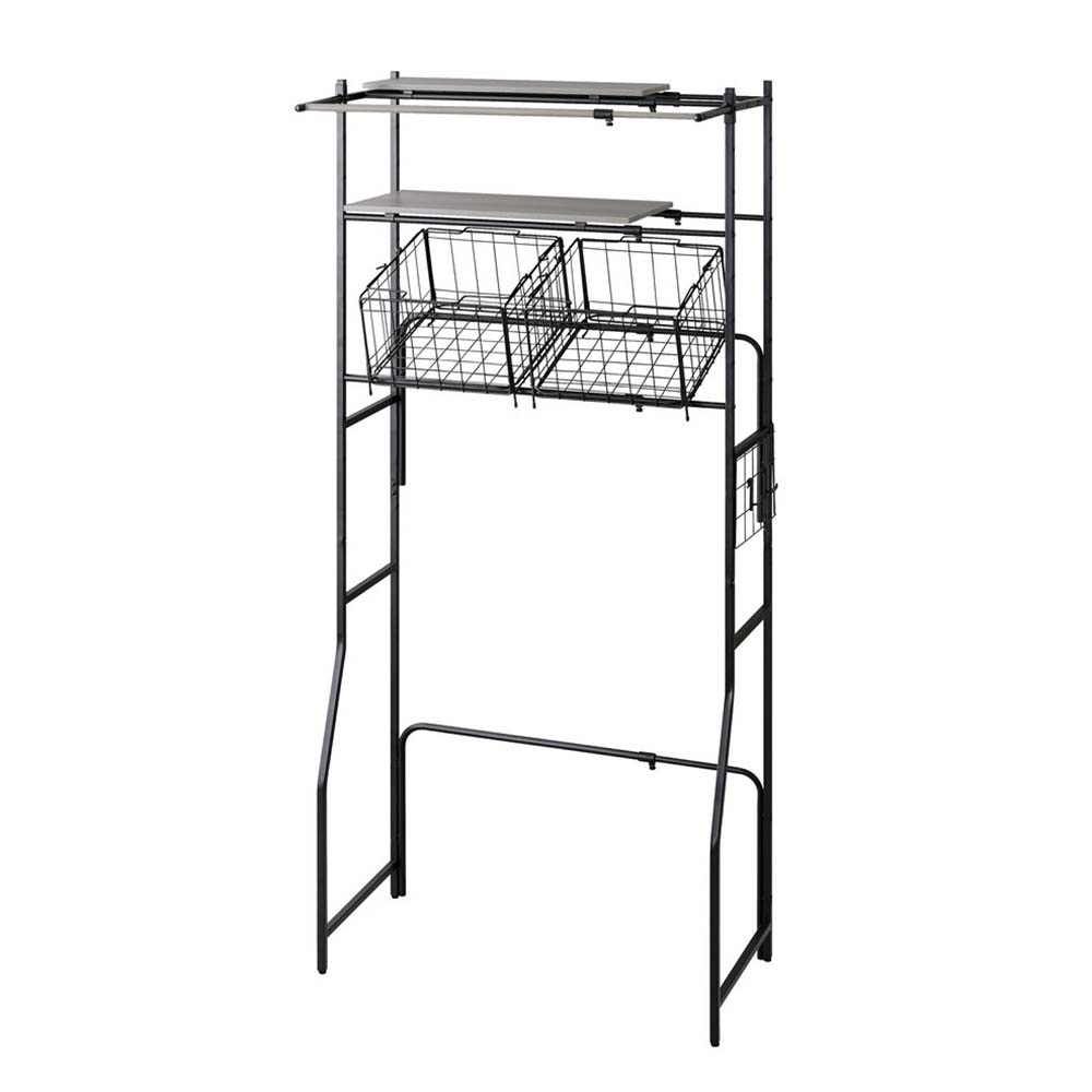 【送料込み】アイリス　バスケット付き伸縮スタイルランドリーラック＜ブラック＞　BSSL-860R