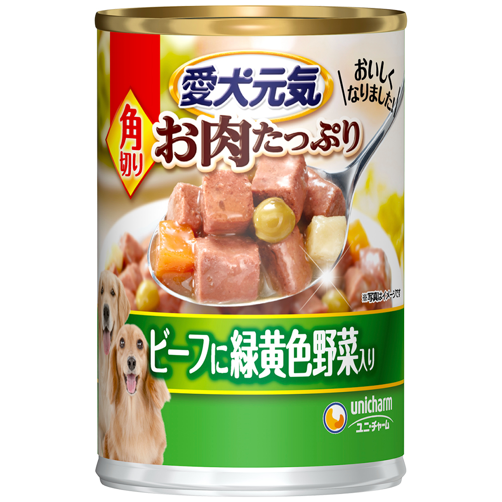 愛犬元気　缶角切り　ビーフ・緑黄色野菜入り３７５ｇ
