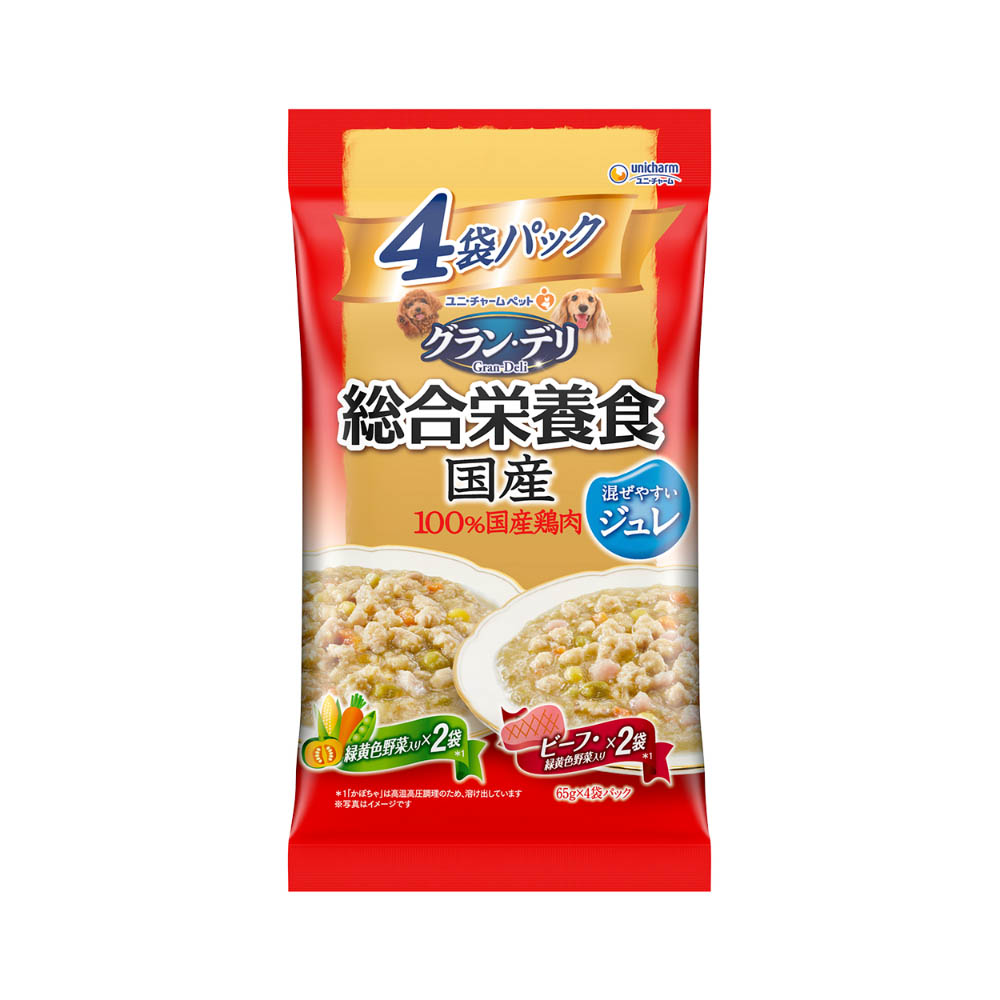 グラン・デリ 総合栄養食 国産 パウチジュレ 成犬用緑黄色野菜入り・ビーフ入り65g×4袋