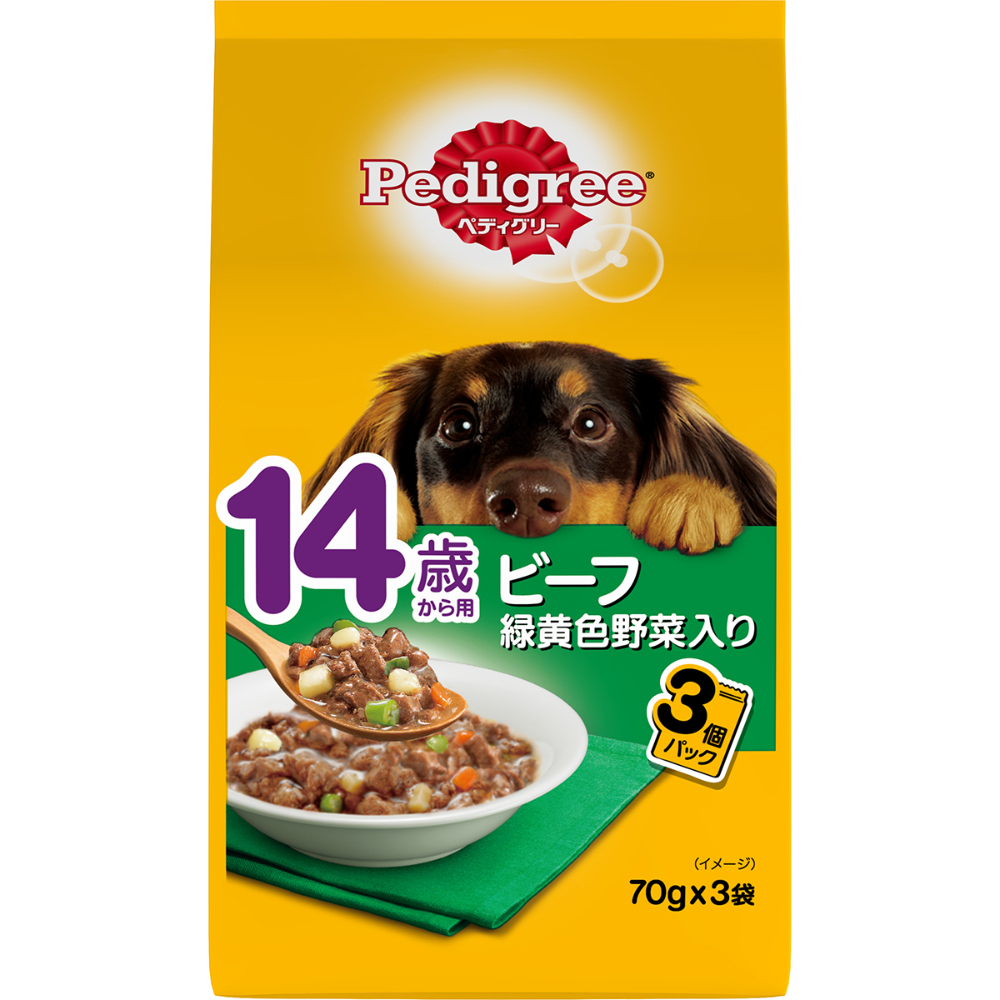 ペディグリー　１４歳から用　ビーフ　緑黄色野菜入り７０ｇ×３袋