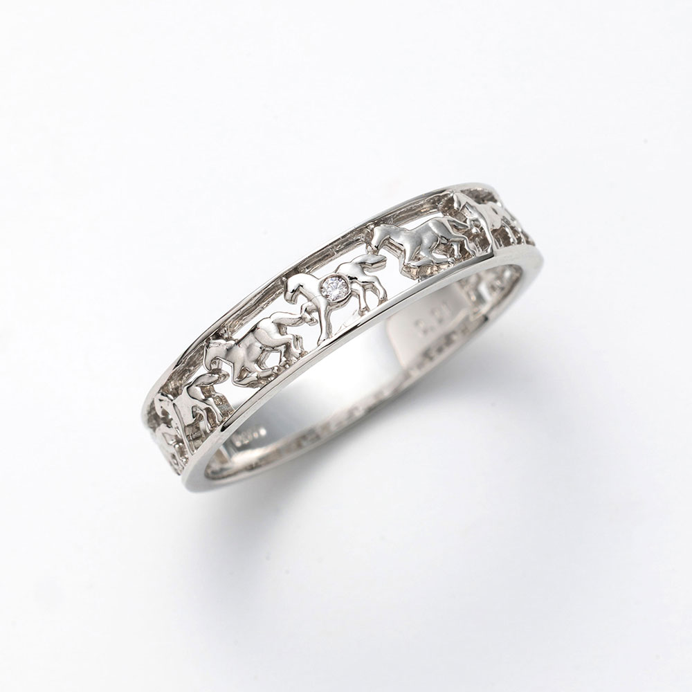 PT950 ダイヤ 馬九行久(うまくいく)リング 0.01ct