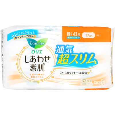 花王　ロリエ　しあわせ素肌　通気超スリム　軽い日用　17cm　羽なし　32個入