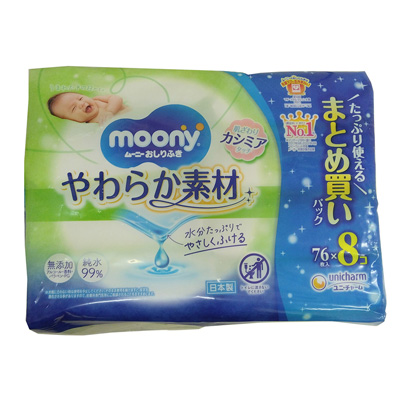 ムーニー　おしりふき　やわらか素材 つめかえ用　76枚×8コ