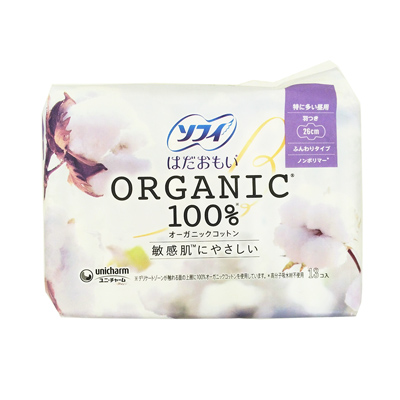 ユニ・チャーム　ソフィ　はだおもい　オーガニックコットン特に多い昼用　26cm　羽つき　13個入