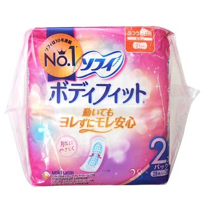 ユニ・チャーム　ソフィ　ボディフィット　ふつうの日用　21cm　羽なし　28個入×2パック