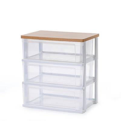 【送料込み】アイリス　ウッドトップチェスト 3段　＜フレンチオーク/クリア＞