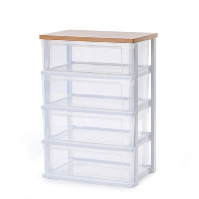 【送料込み】アイリス　ウッドトップチェスト 4段　＜フレンチオーク/クリア＞