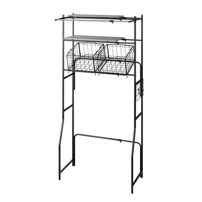 【送料込み】アイリス　バスケット付き伸縮スタイルランドリーラック＜ブラック＞　BSSL-860R