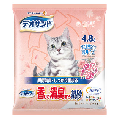 デオサンド　香りで消臭する紙砂　RefFピュアフローラルの香り4.8L