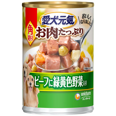 愛犬元気　缶角切り　ビーフ・緑黄色野菜入り３７５ｇ