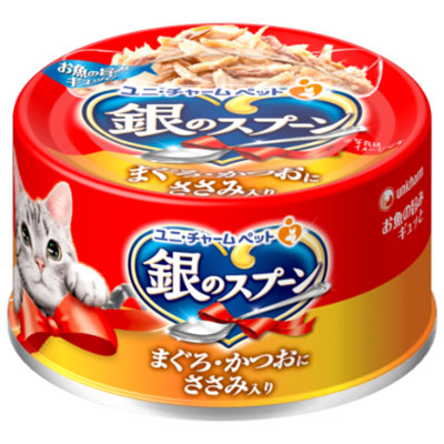 銀のスプーン缶　まぐろ・かつおにささみ入り７０ｇ