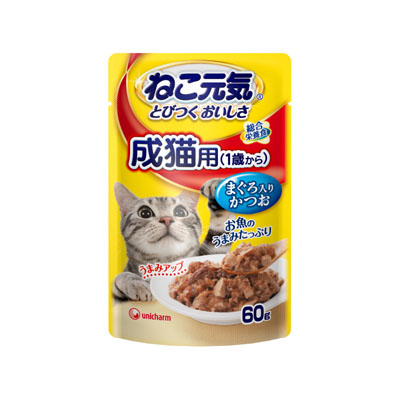 ねこ元気　総合栄養食パウチ成猫用(1歳から)まぐろ入りかつお60g