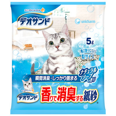 デオサンド　香りで消臭する紙砂　ナチュラルソープの香り５Ｌ