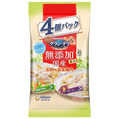 グラン・デリ　無添加仕立て国産パウチ成犬用緑黄色野菜・さつまいも入り７０ｇ×４個