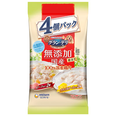 グラン・デリ　無添加仕立て国産パウチ成犬用ビーフ・ナチュラルチーズ入り７０ｇ×４個