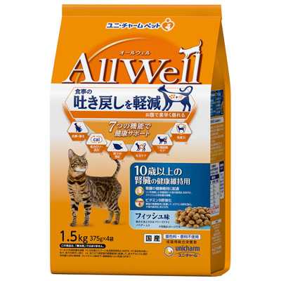 AllWell　10歳以上の腎臓の健康維持用フィッシュ味挽き小魚とささみフリーズドライパウダー入り1.5kg