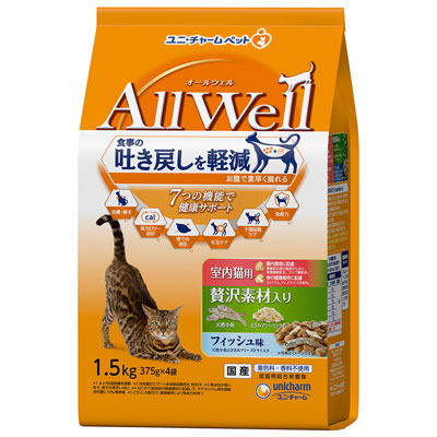 ＡｌｌＷｅｌｌ　室内猫用贅沢素材入りフィッシュ味天然小魚とささみフリーズドライ入り１．５ｋｇ