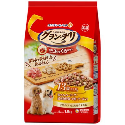 グラン・デリ　ふっくら仕立て　13歳以上用鶏ささみ･ビーフ･緑黄色野菜･小魚･チーズ･角切りビーフ粒入り1.6kg