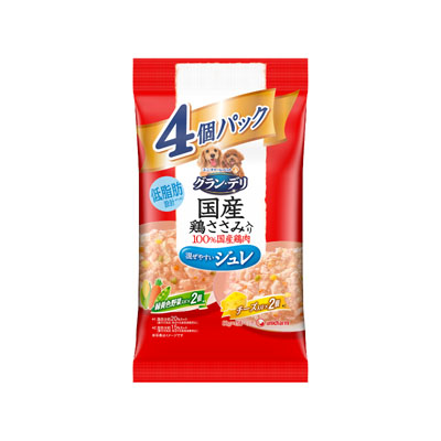 グラン・デリ　国産鶏ささみ　パウチジュレ　成犬用4個パック緑黄色野菜･チーズ80g×4個