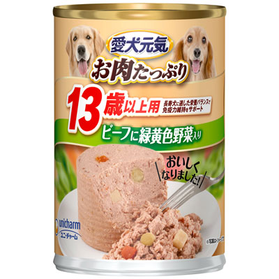 愛犬元気　缶１３歳からの愛犬用ビーフ＆緑黄色野菜入り３７５ｇ