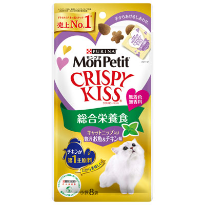 モンプチ　クリスピーキッス　総合栄養食キャットニップ入り贅沢お魚＆チキン味24g