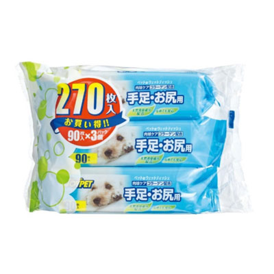 ジョイペット　ウエットティッシュα手足・お尻３個パック　９０枚×３Ｐ
