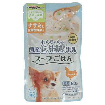 わんちゃんの国産低脂肪牛乳スープごはん　ササミと緑黄色野菜入り　８０ｇ