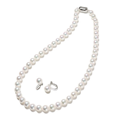 花珠真珠ネックレス・イヤリング2点セット7.5mmGGC鑑別書