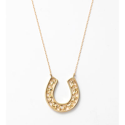 K18YG　ダイヤ　馬九行久（うまくいく）ネックレス　0.004ct