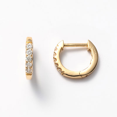 18金イエローゴールド　ダイヤモンド　中折れ式　エタニティーピアス　0.1ct
