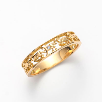 K18YG　ダイヤ　馬九行久（うまくいく）リング　0.01ct